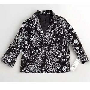 NWT Women’s Floral Cotton Linen blazer jacket Notations Large brown white